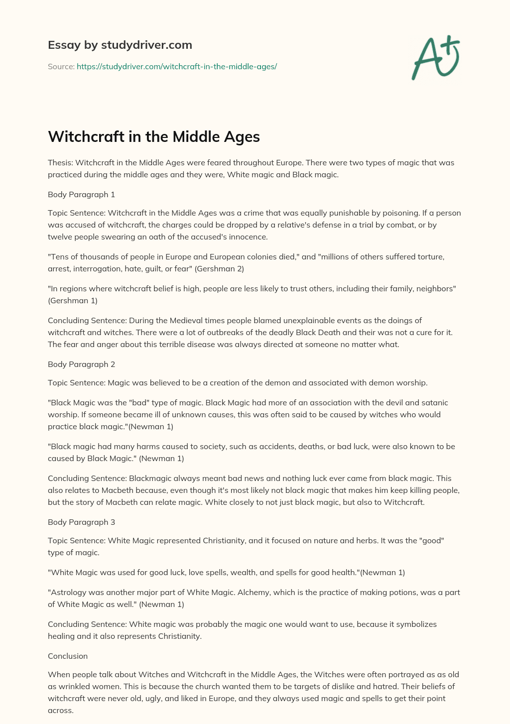 Witchcraft in the Middle Ages essay