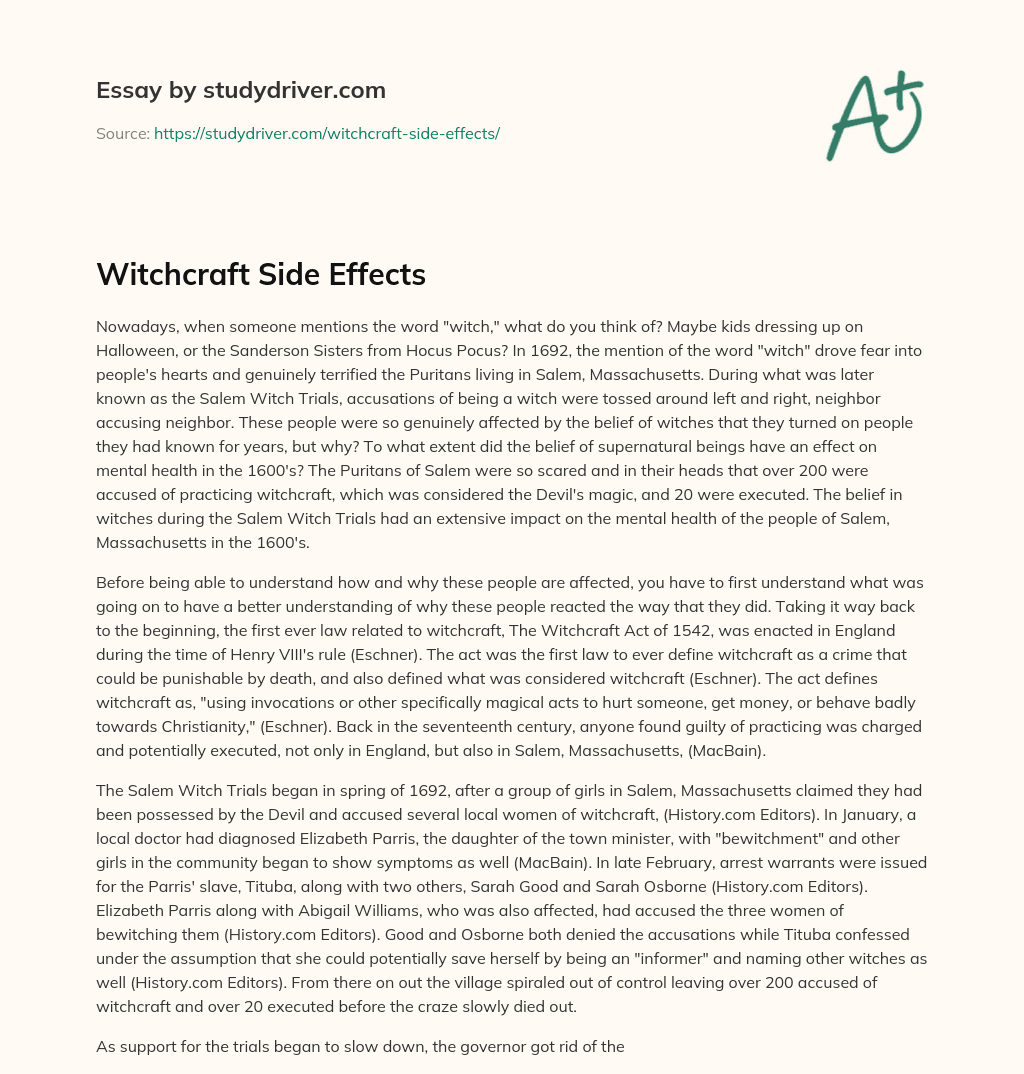 Witchcraft Side Effects essay