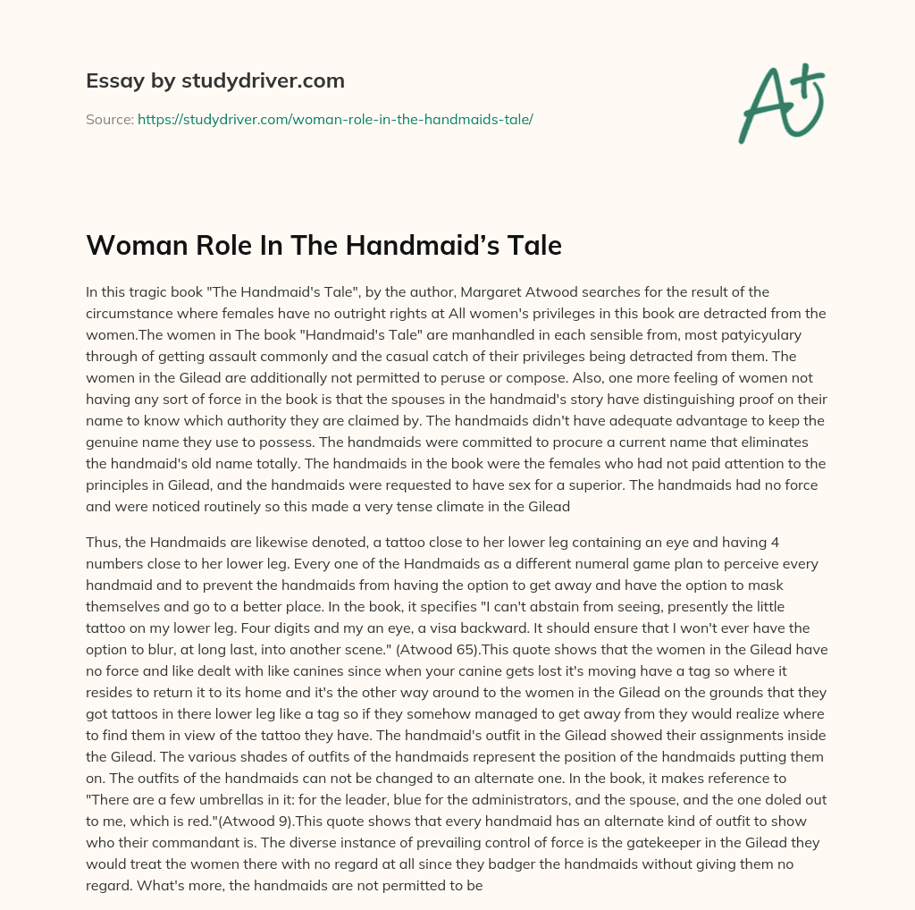 Woman Role in the Handmaid’s Tale essay