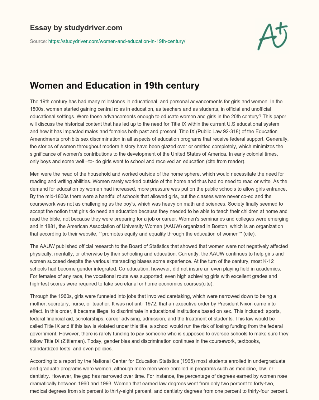 Women and Education in 19th Century essay