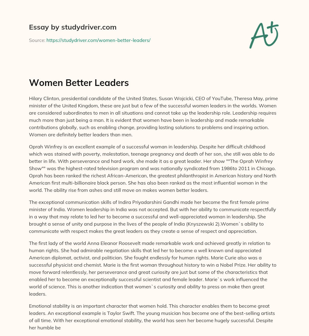 Women Better Leaders essay