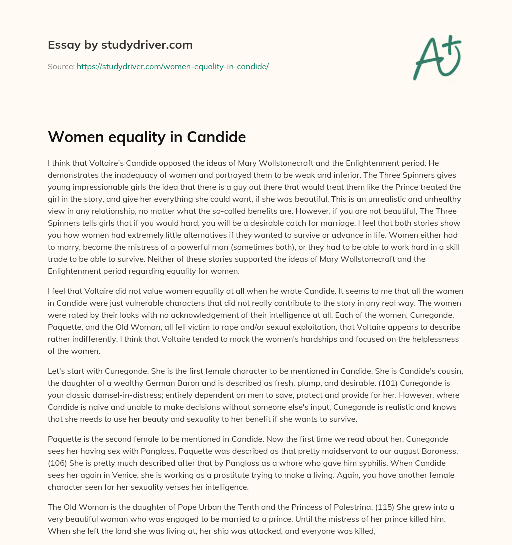 Women Equality in Candide essay