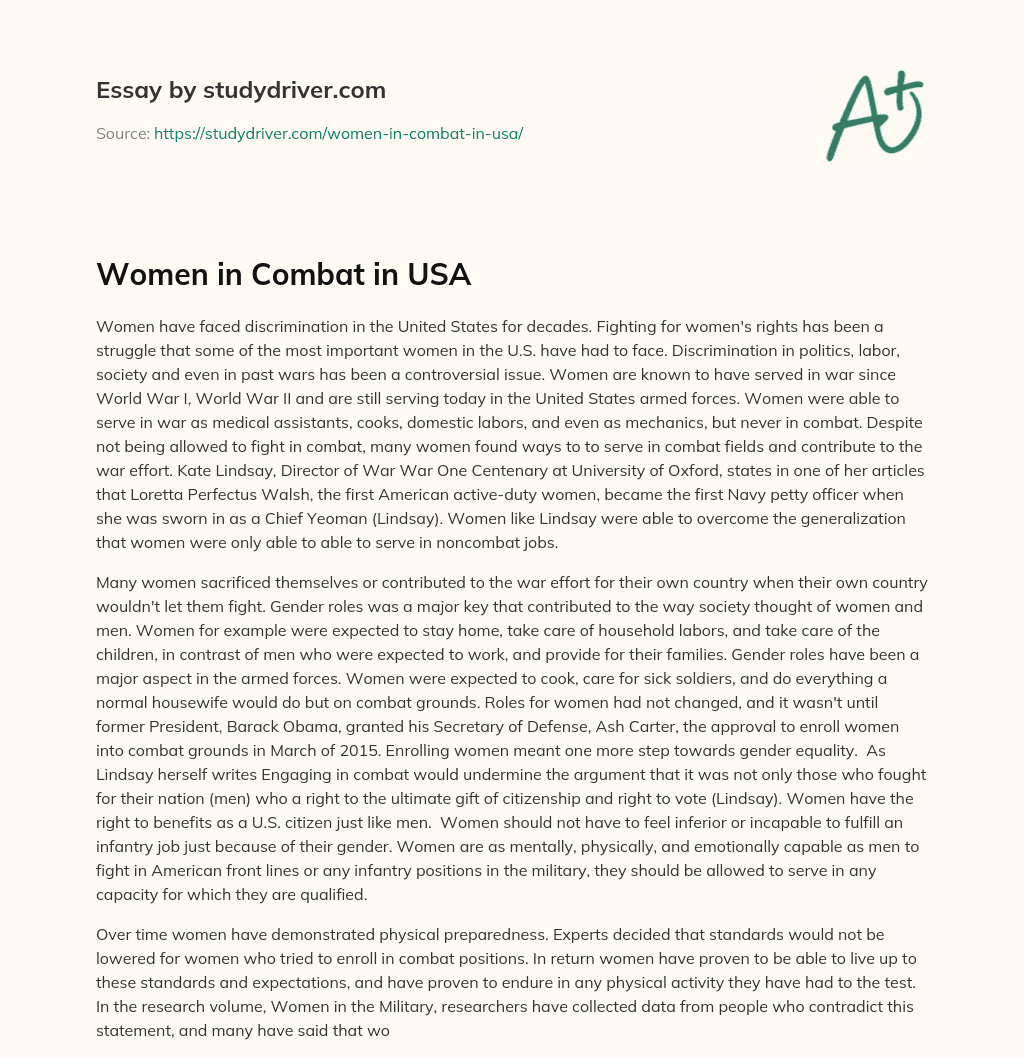 Women in Combat in USA essay