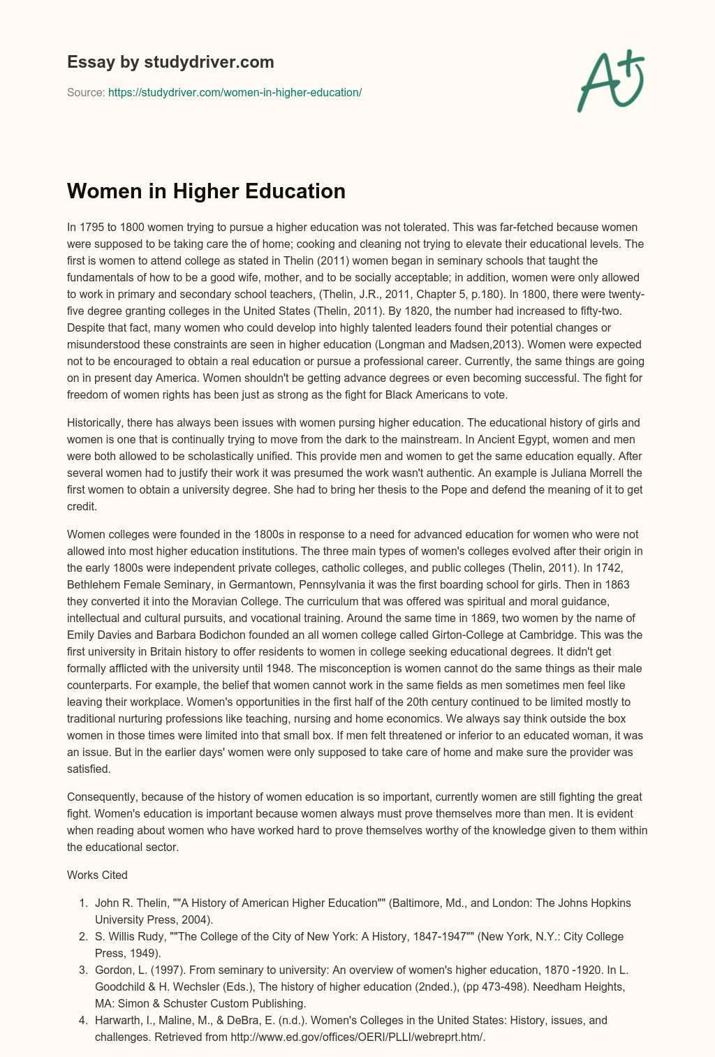 Women in Higher Education essay