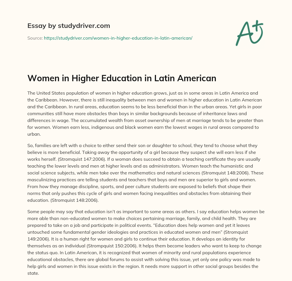 Women in Higher Education in Latin American essay