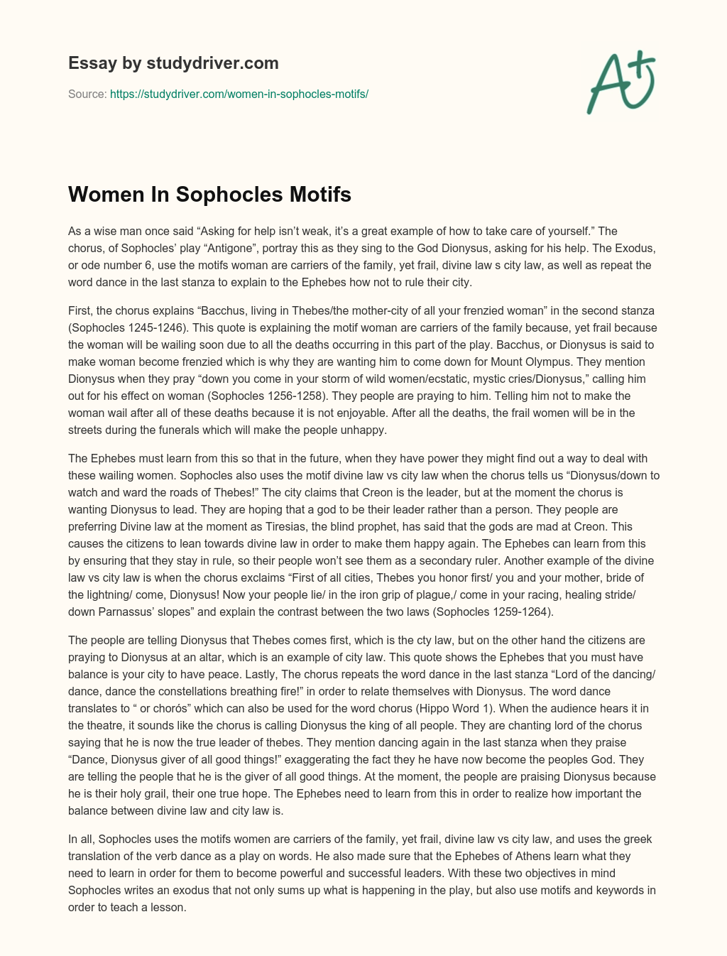 Women in Sophocles Motifs essay