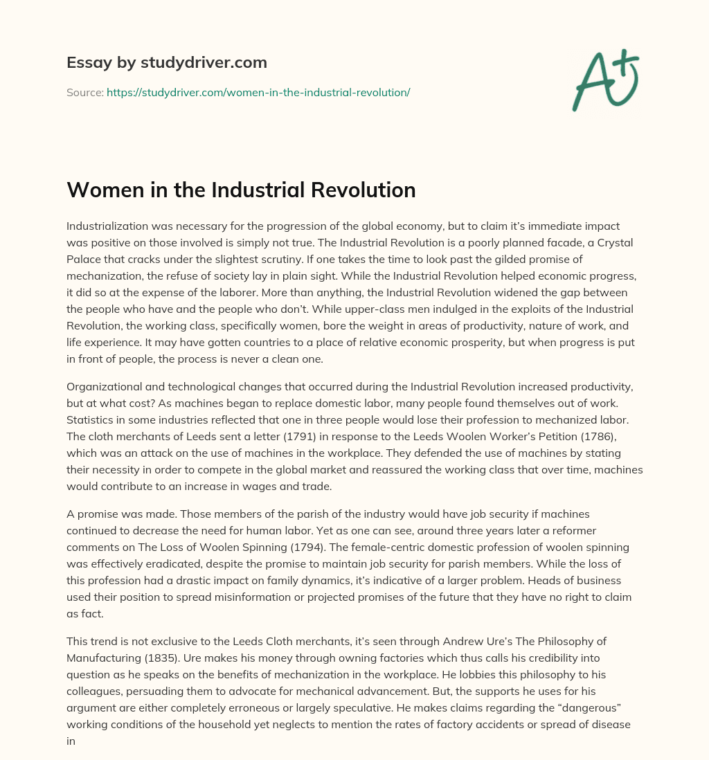 Women in the Industrial Revolution essay