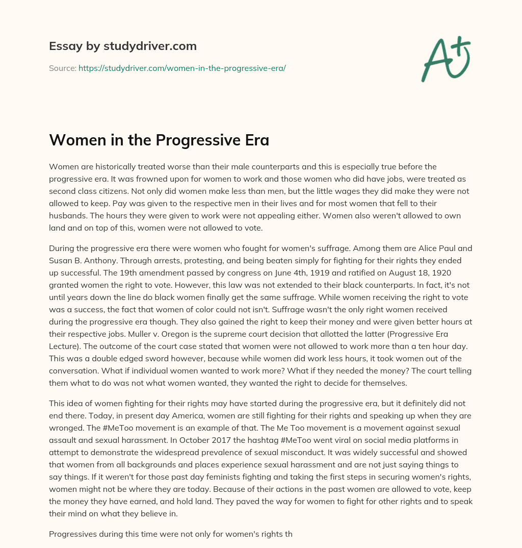 Women in the Progressive Era essay