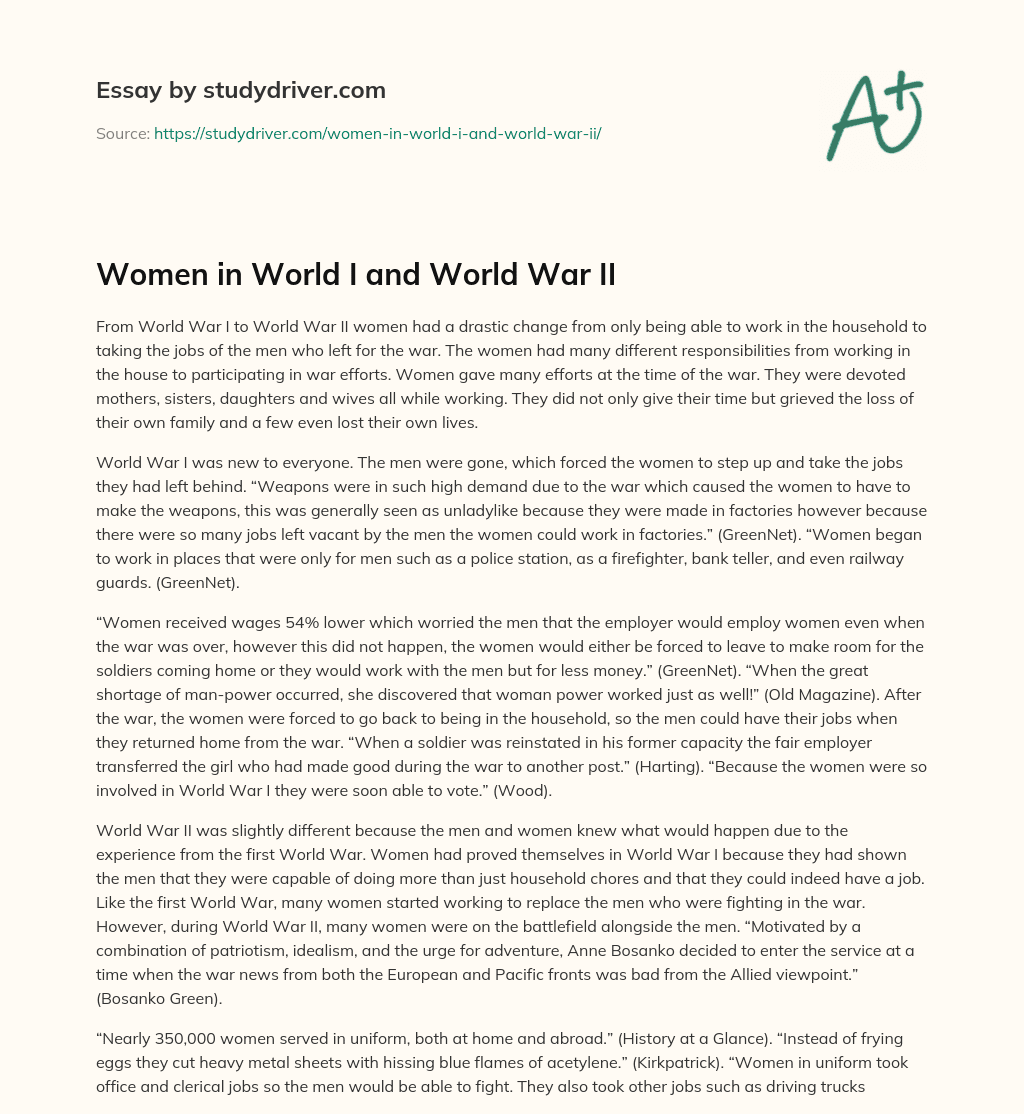Women in World i and World War II  essay