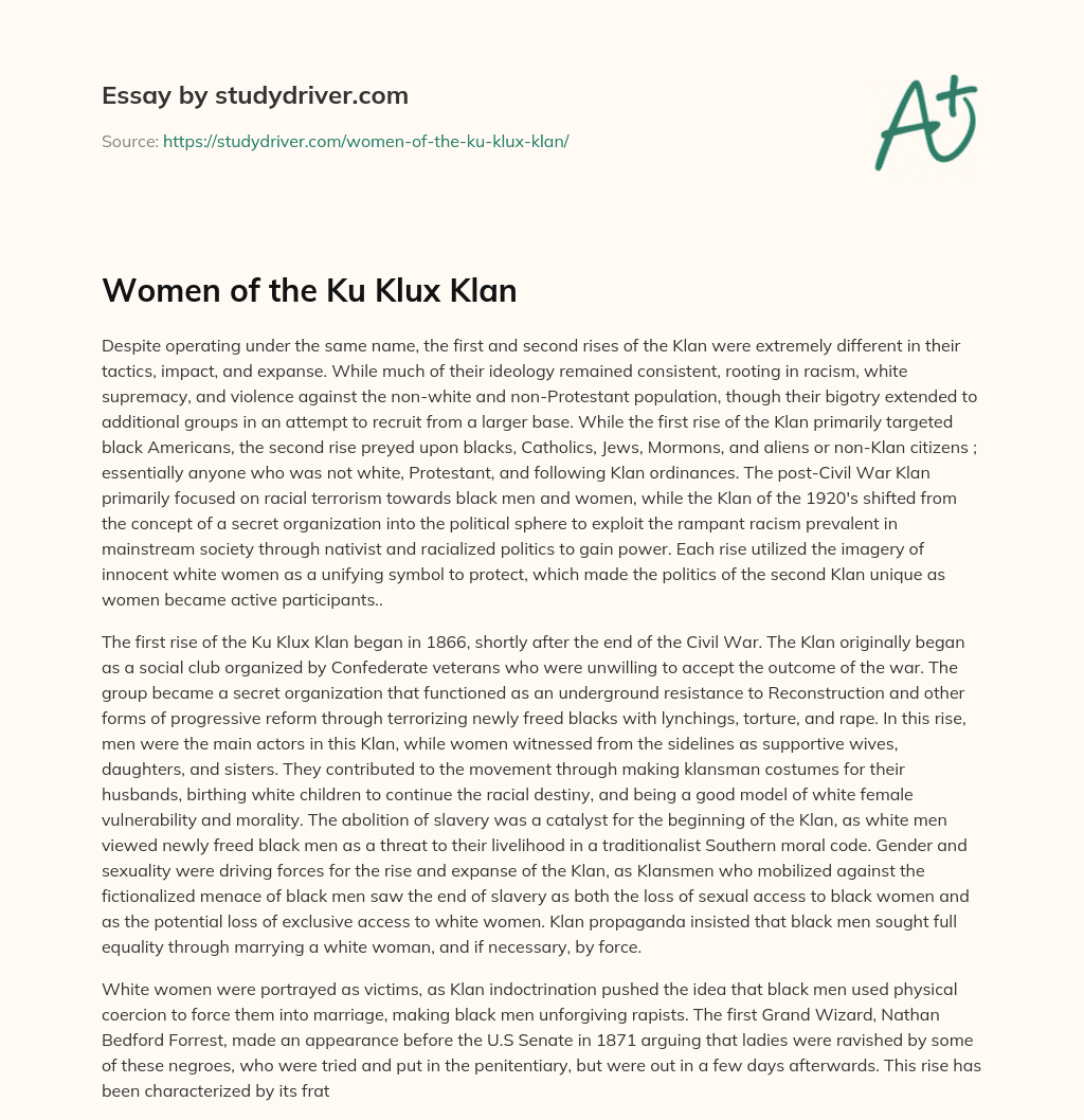 Women of the Ku Klux Klan essay