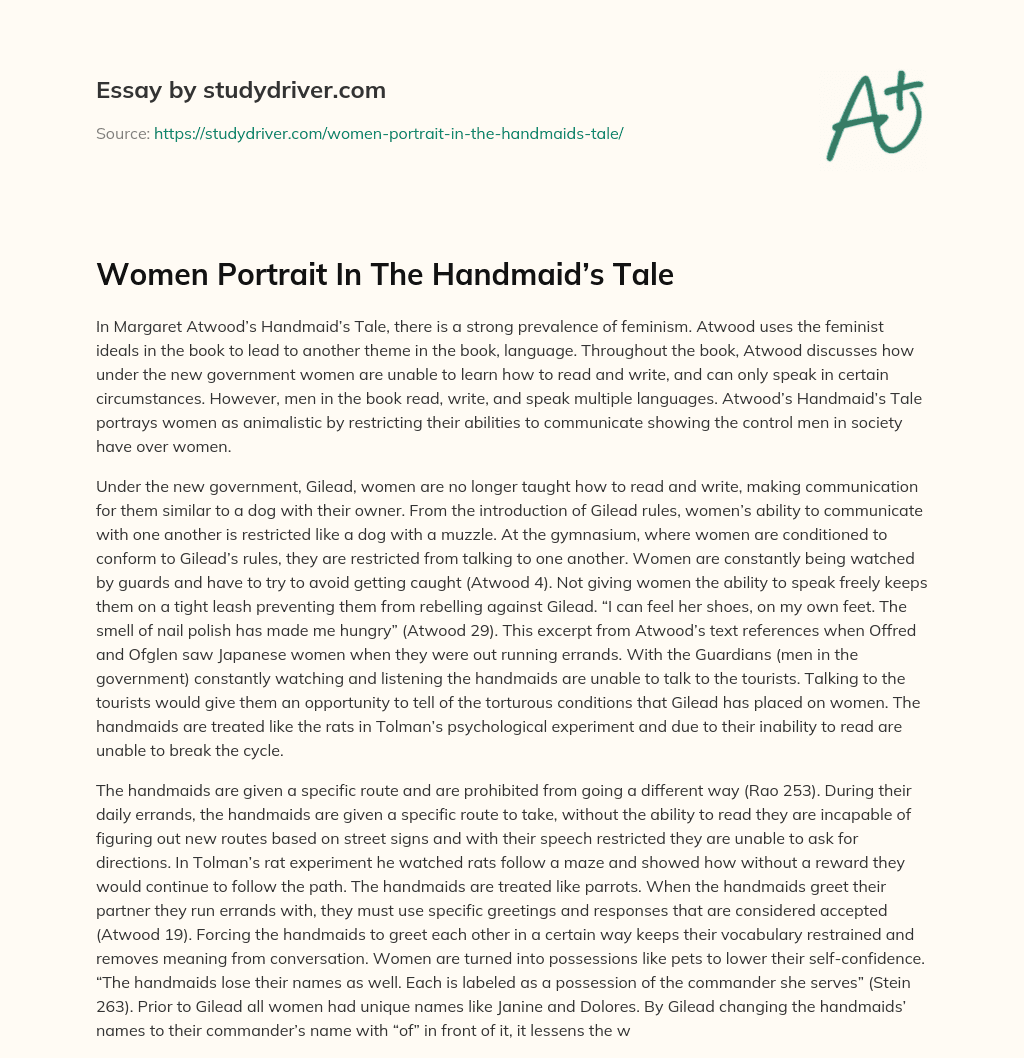 Women Portrait in the Handmaid’s Tale essay