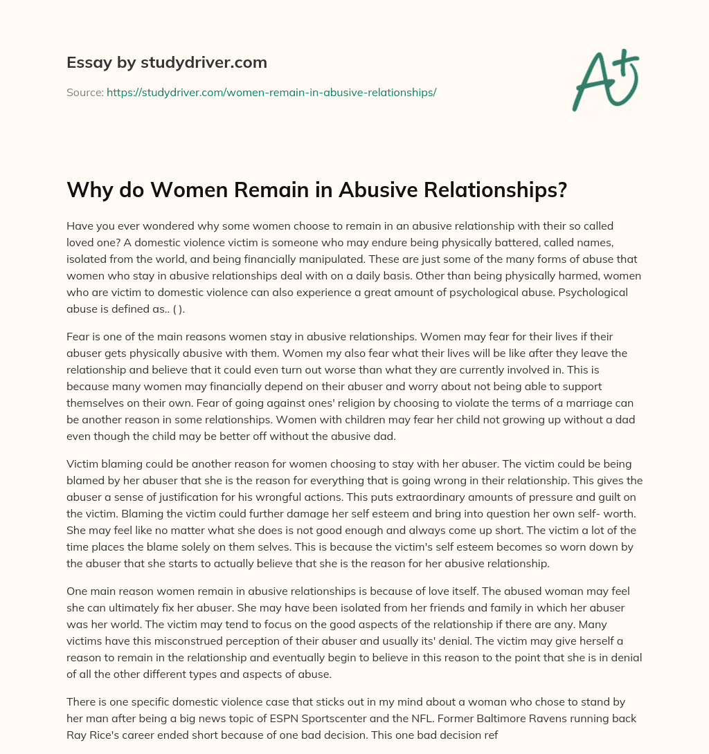 Why do Women Remain in Abusive Relationships? essay