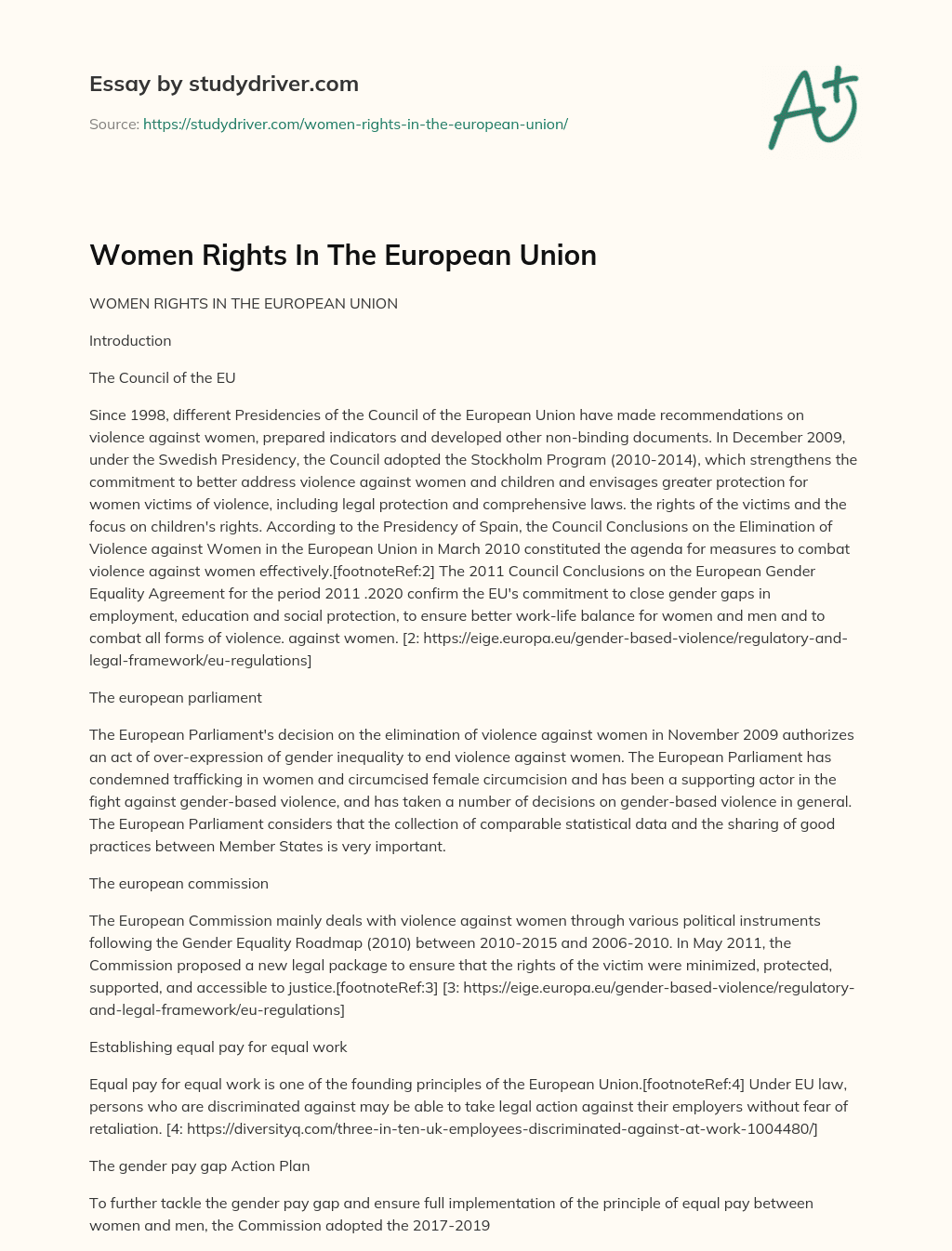 Women Rights in the European Union essay