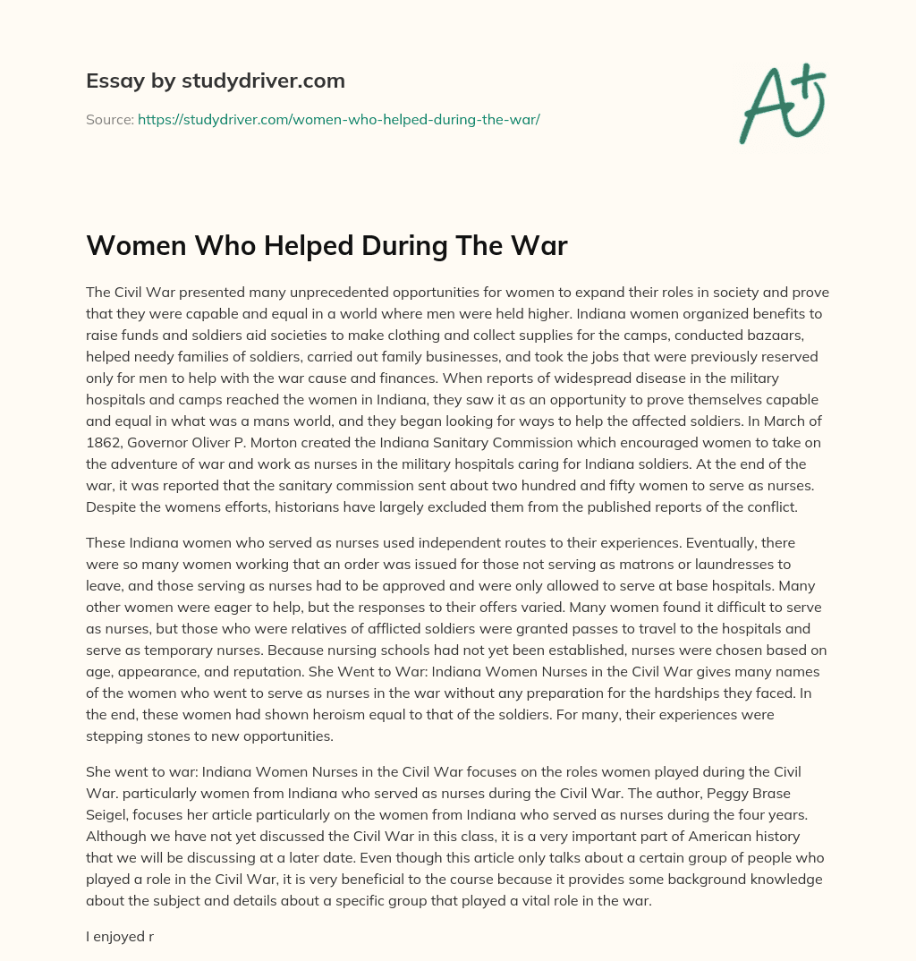 Women who Helped during the War essay