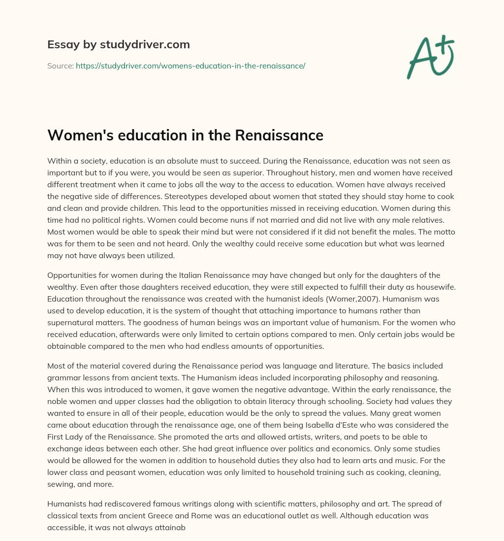 Women’s Education in the Renaissance essay