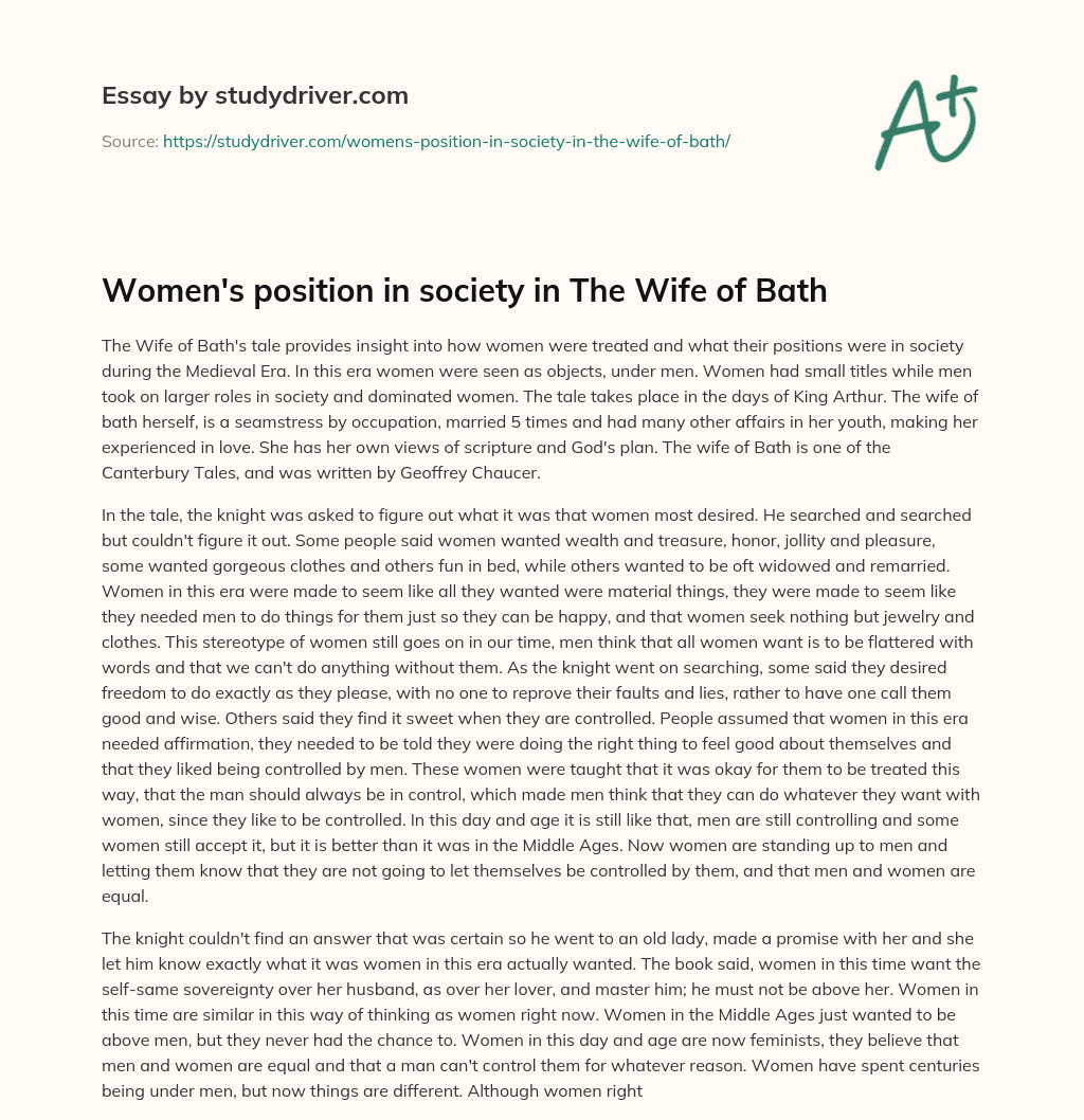 Women’s Position in Society in the Wife of Bath essay