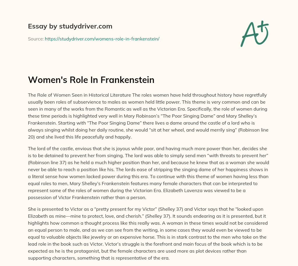 Women’s Role in Frankenstein essay