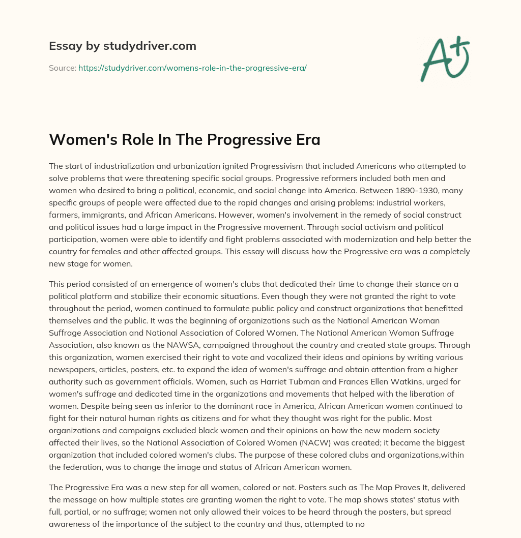 Women’s Role in the Progressive Era essay