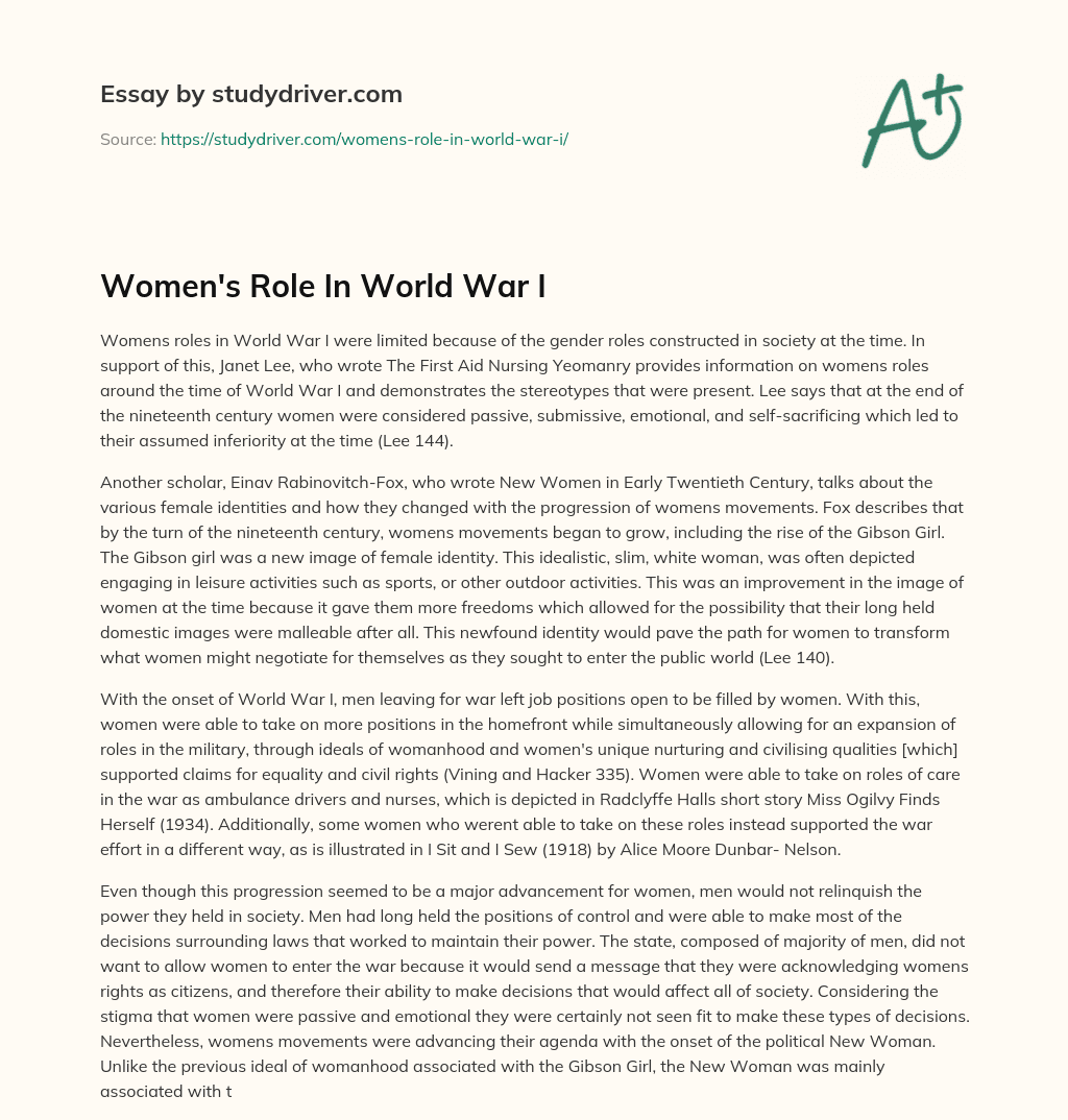 Women’s Role in World War i essay