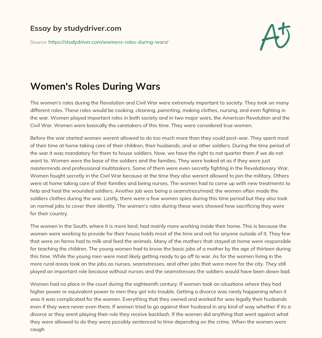 Women’s Roles during Wars essay