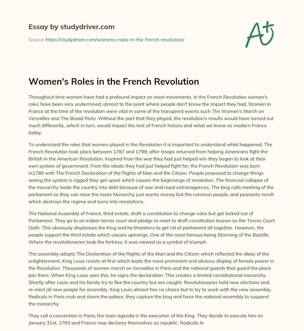Women’s Roles in the French Revolution essay