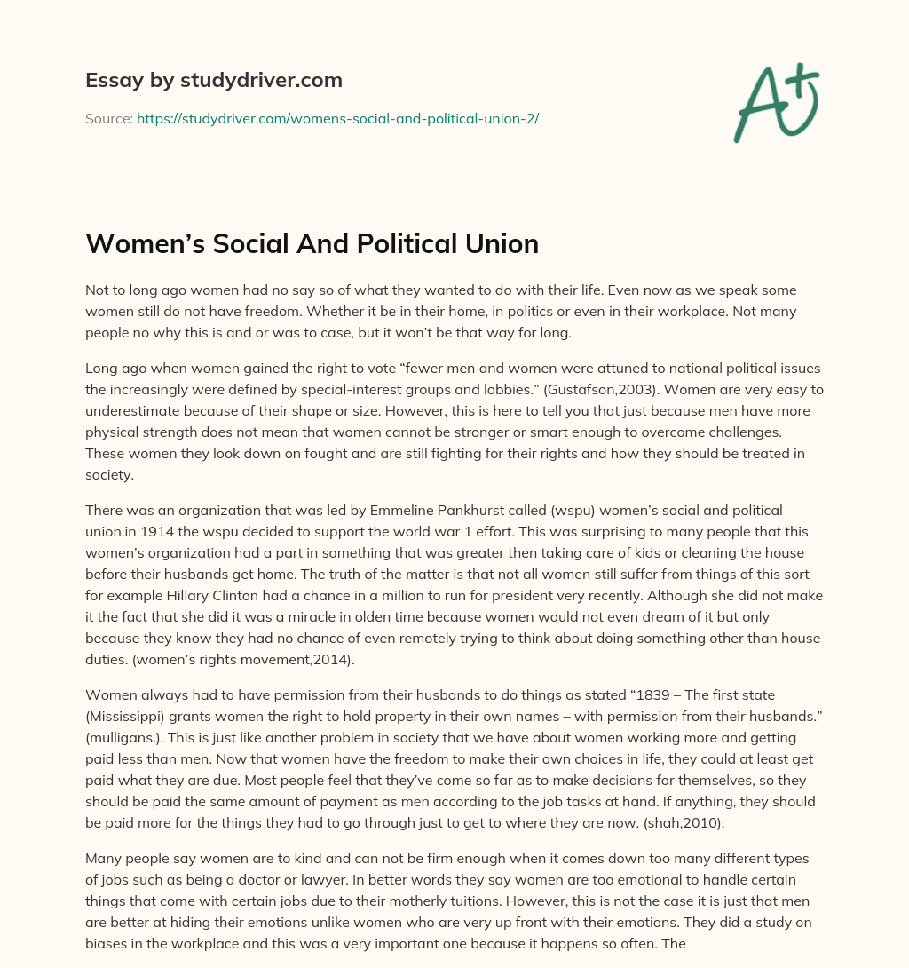 Women’s Social and Political Union essay