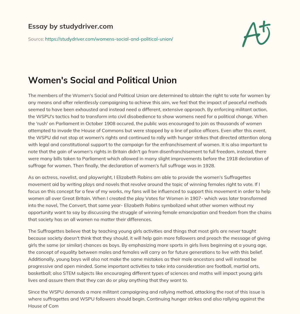 Women’s Social and Political Union essay