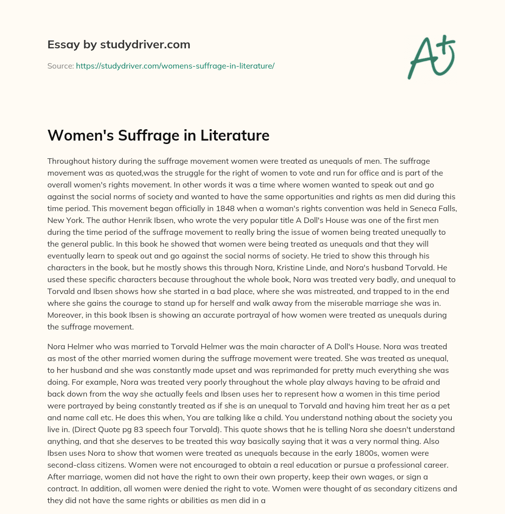 Women’s Suffrage in Literature essay