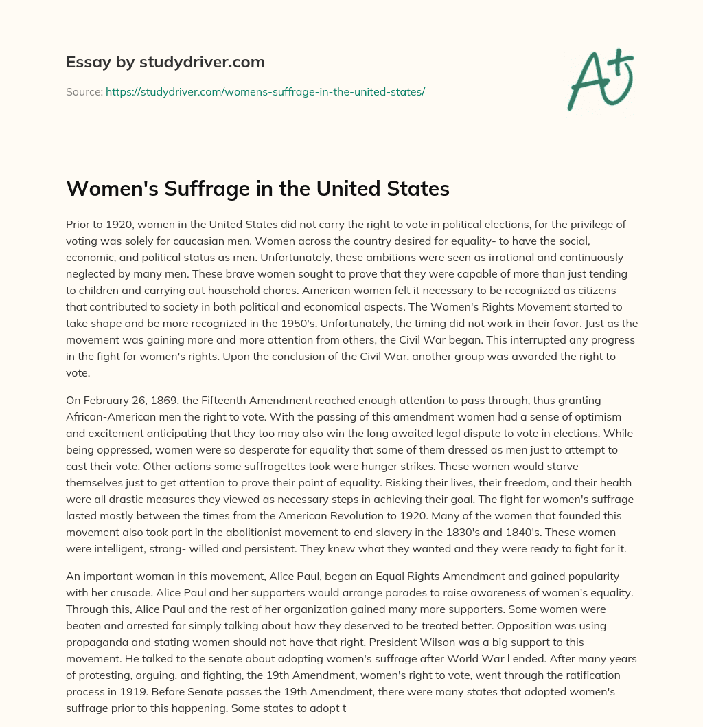 Women’s Suffrage in the United States essay