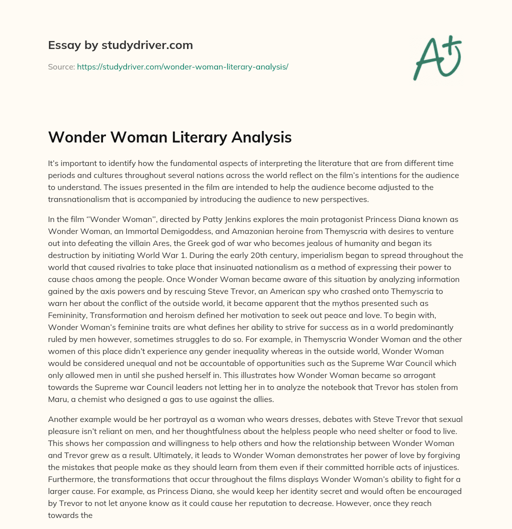 Wonder Woman Literary Analysis  essay