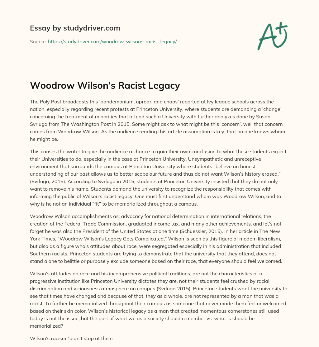 Woodrow Wilson’s Racist Legacy essay