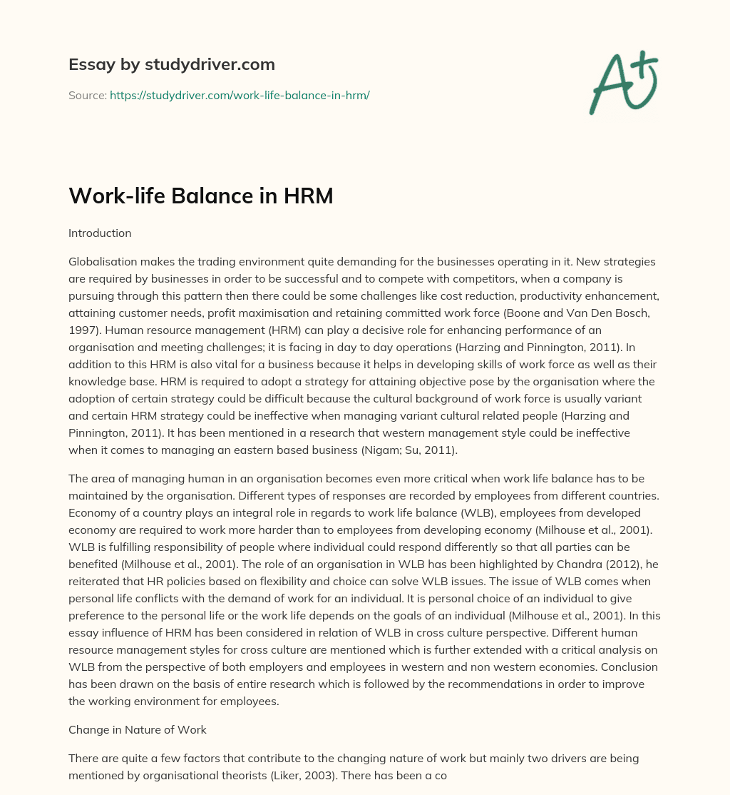 Work-life Balance in HRM essay