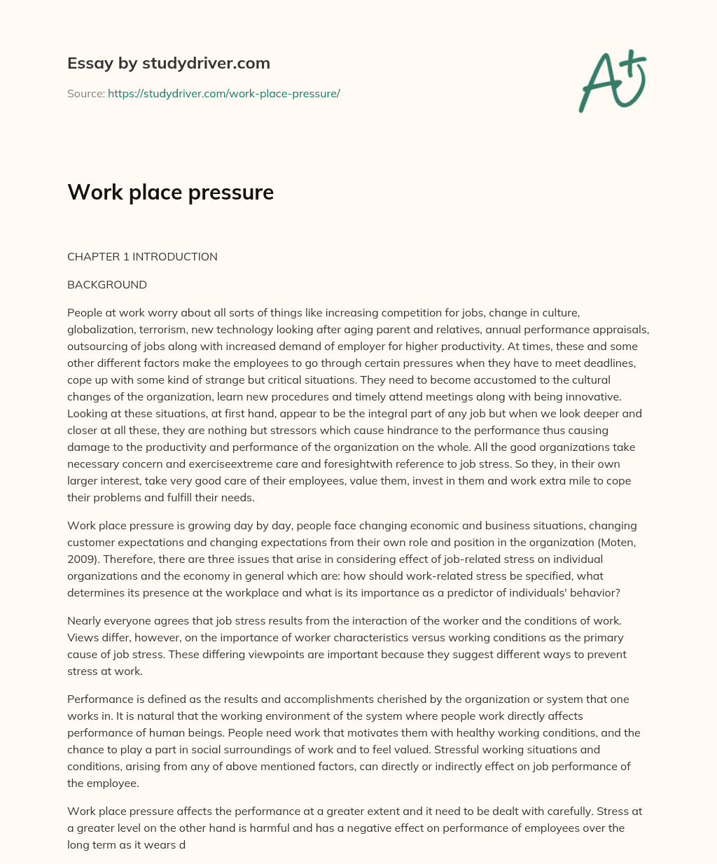 Work Place Pressure essay