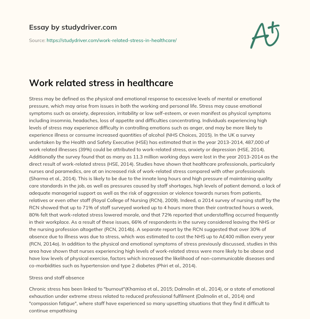 Work Related Stress in Healthcare essay
