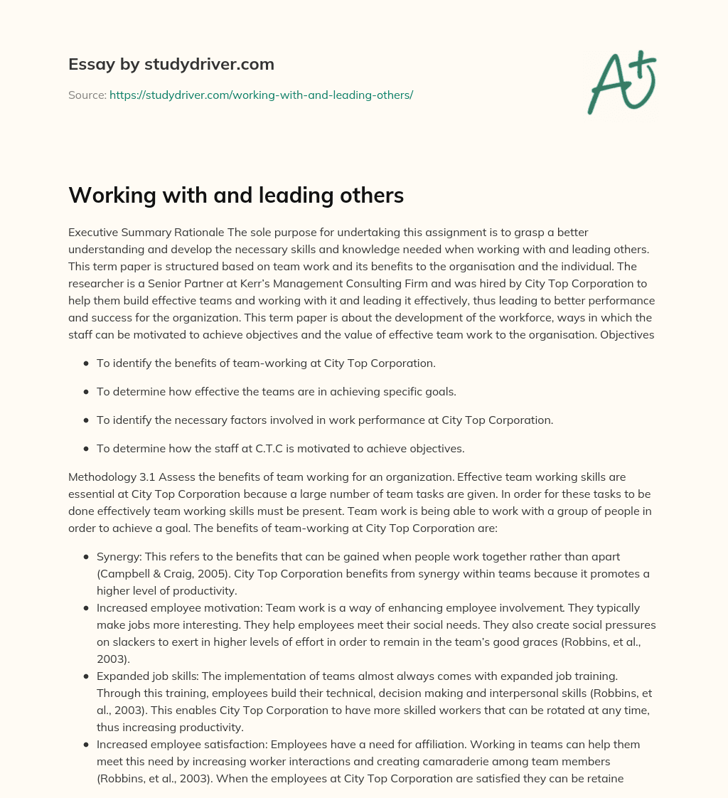 Working with and Leading Others essay