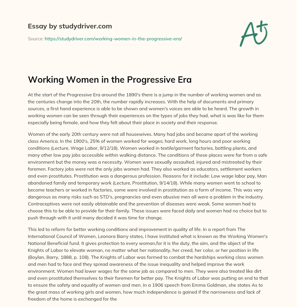 Working Women in the Progressive Era essay