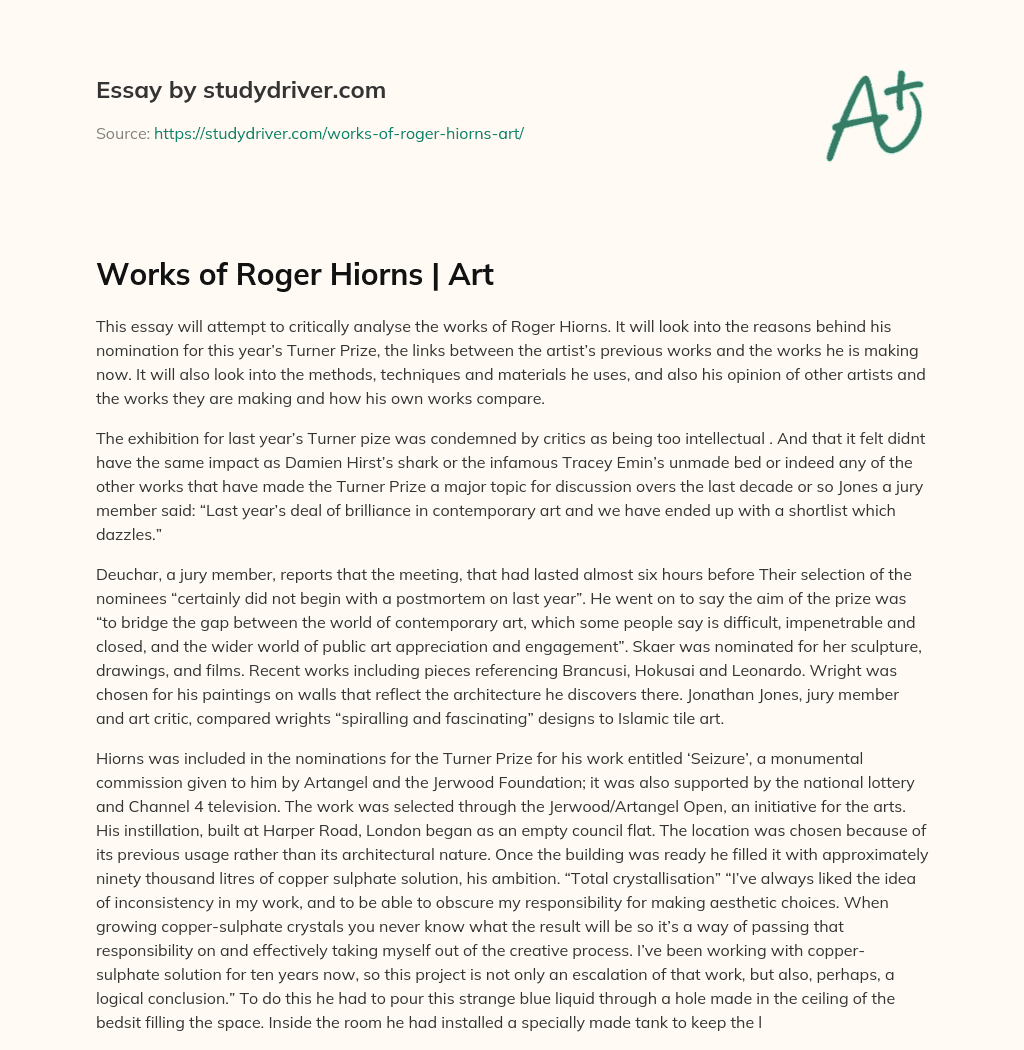 Works of Roger Hiorns | Art essay