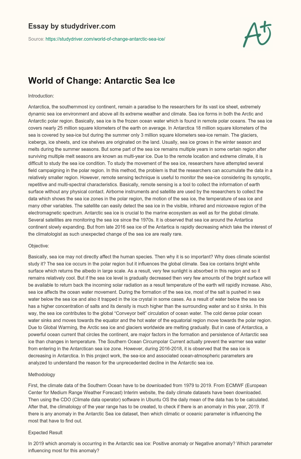 World of Change: Antarctic Sea Ice essay
