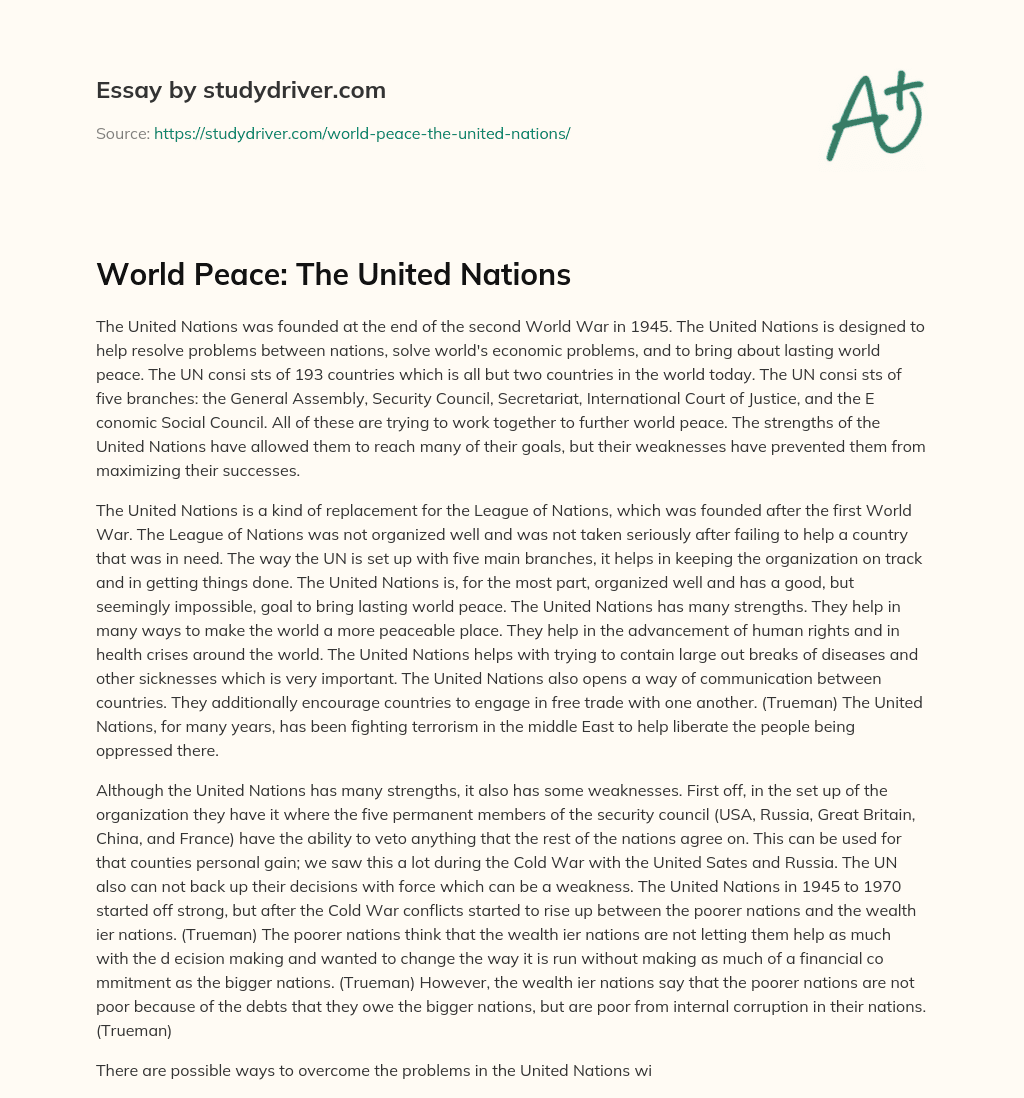 World Peace: the United Nations essay