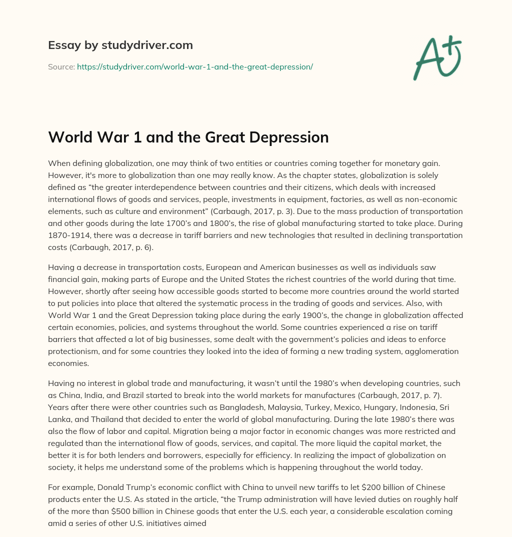 World War 1 and the Great Depression essay