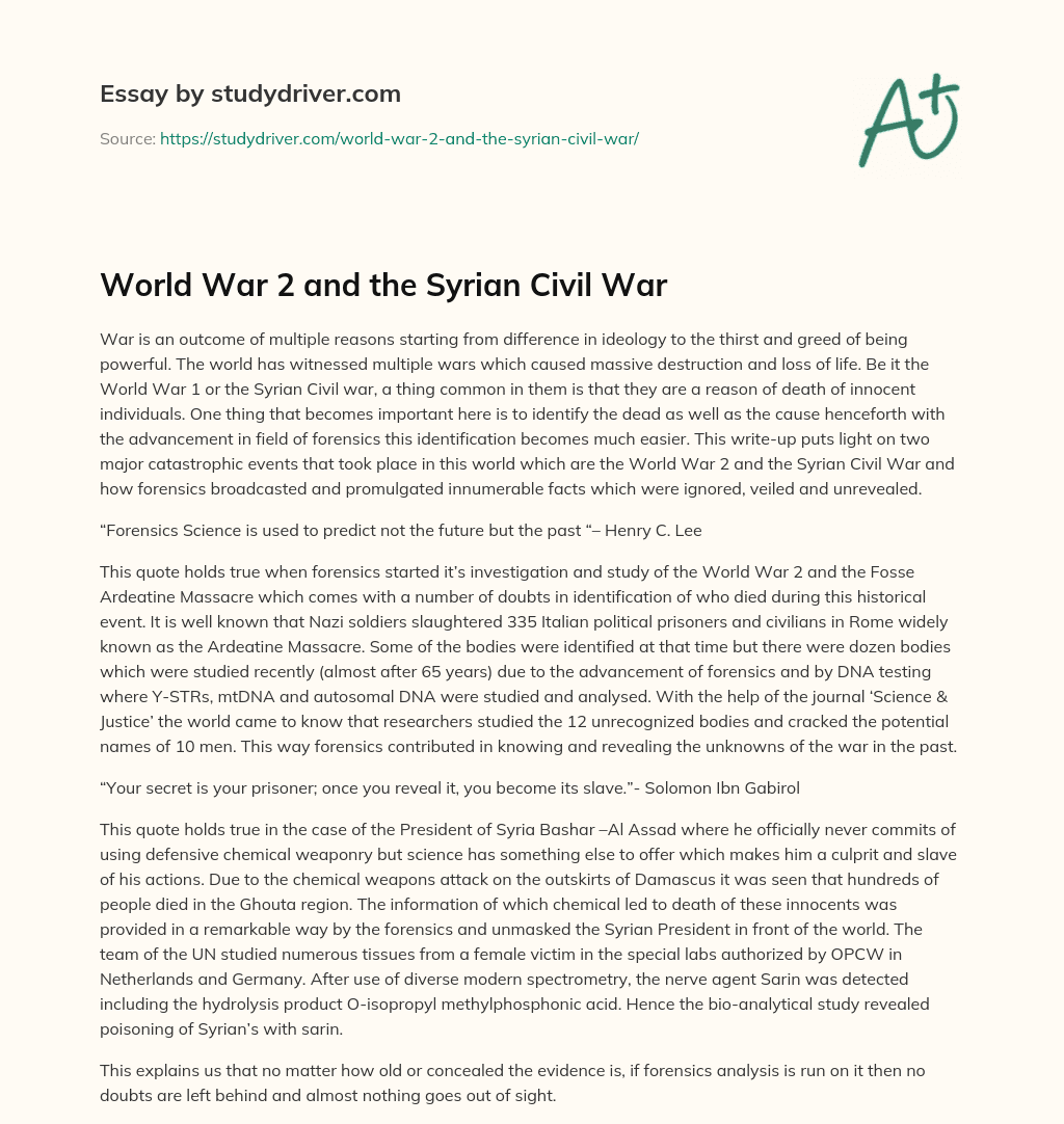 World War 2 and the Syrian Civil War essay