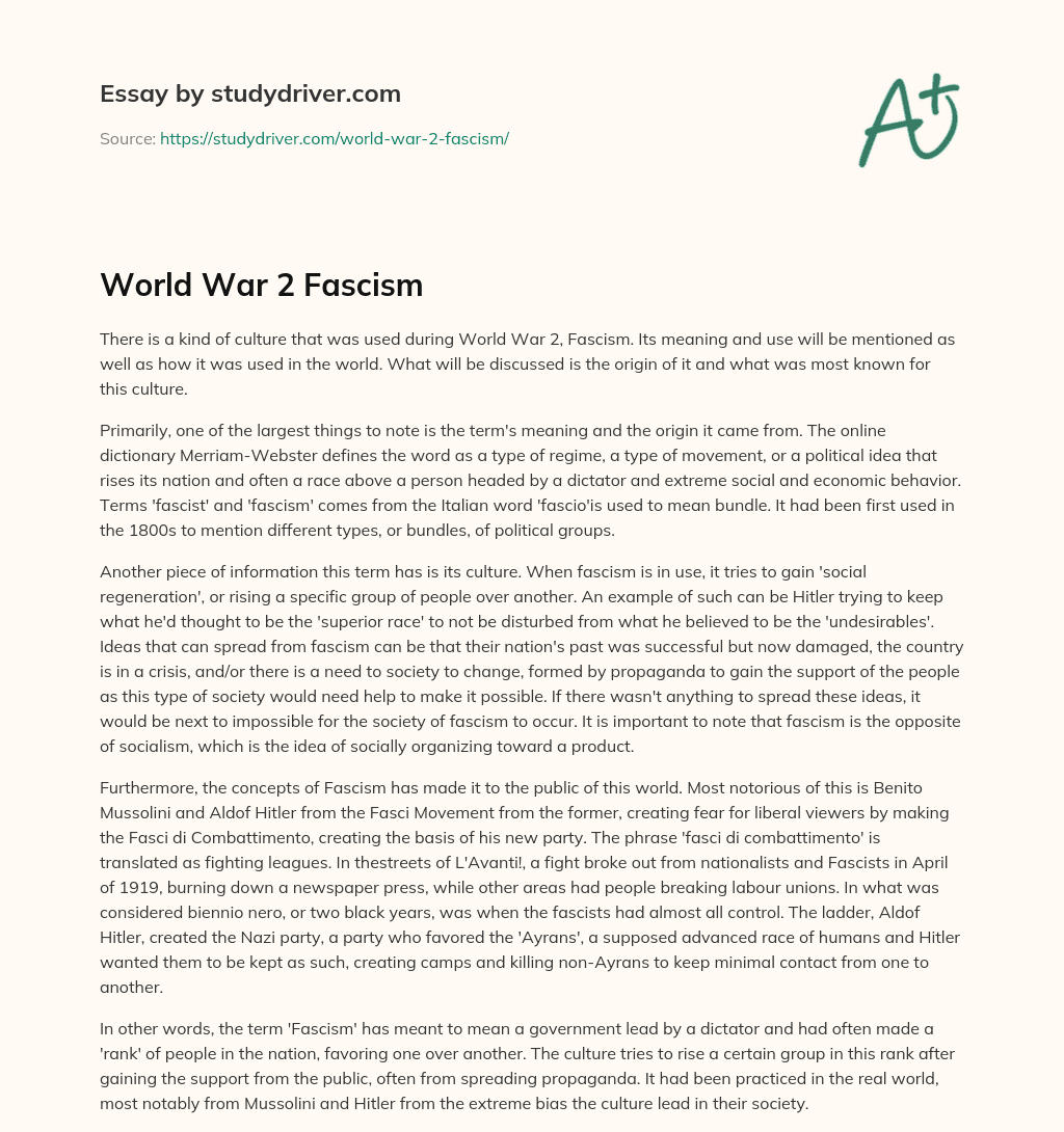 World War 2 Fascism essay