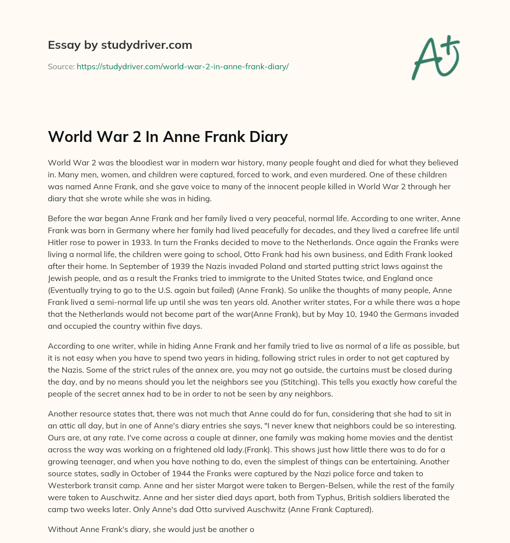 World War 2 in Anne Frank Diary essay