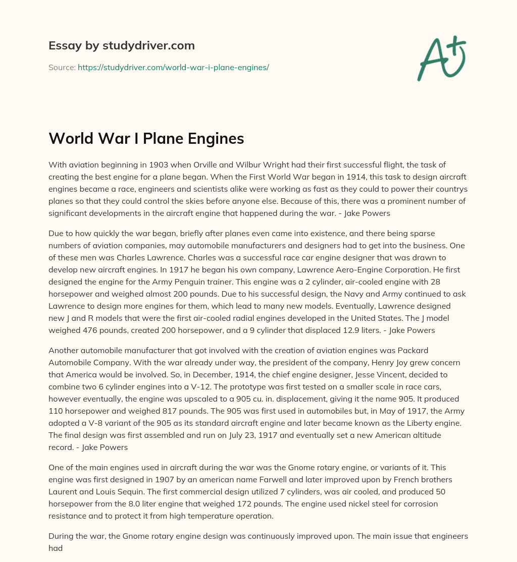 World War i Plane Engines essay