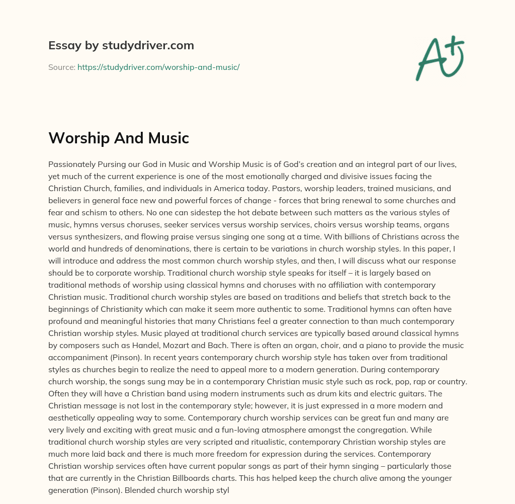Worship and Music essay