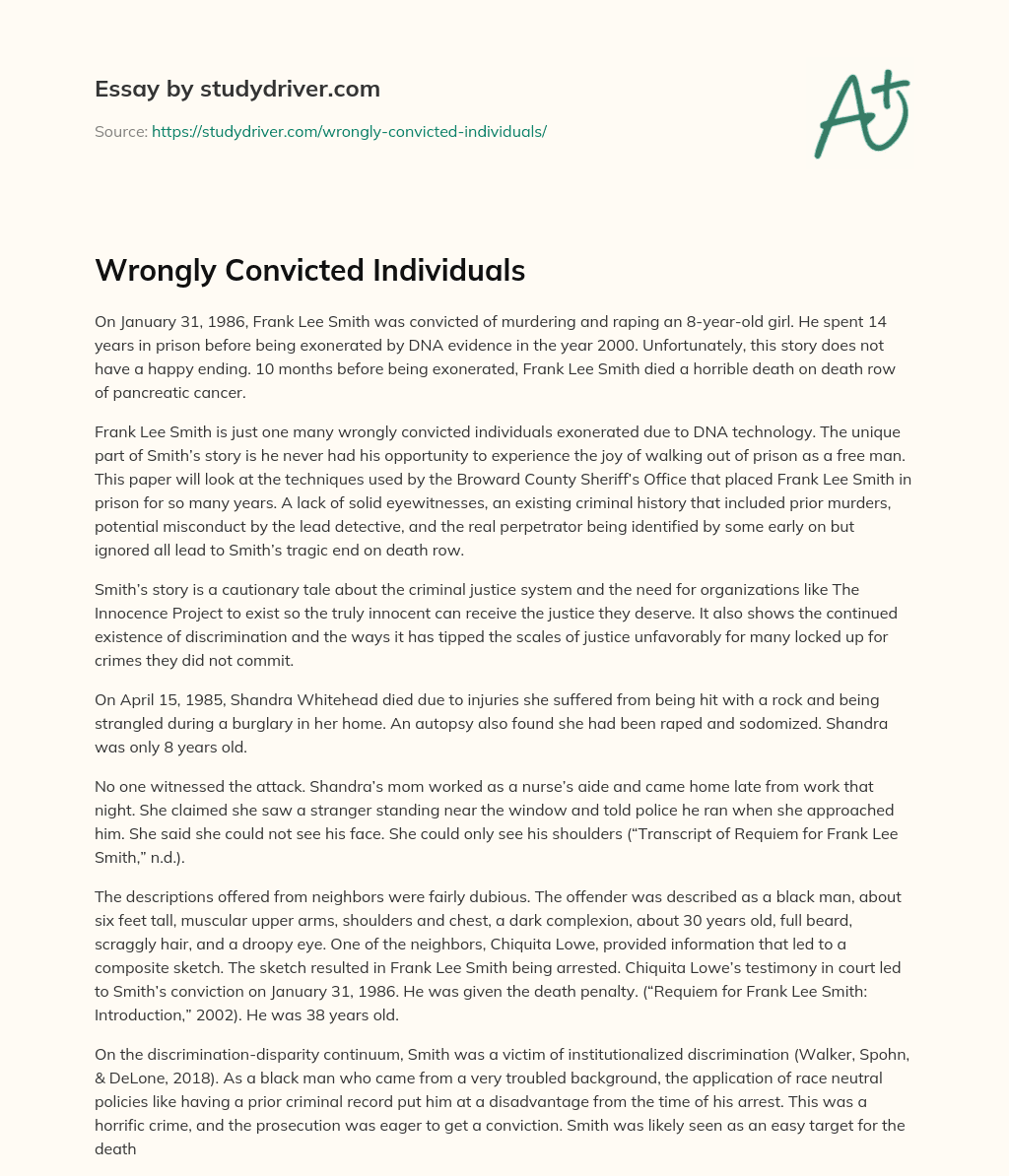 Wrongly Convicted Individuals essay