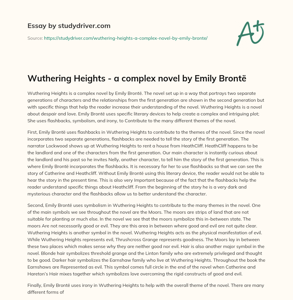Wuthering Heights – a Complex Novel by Emily Brontë essay