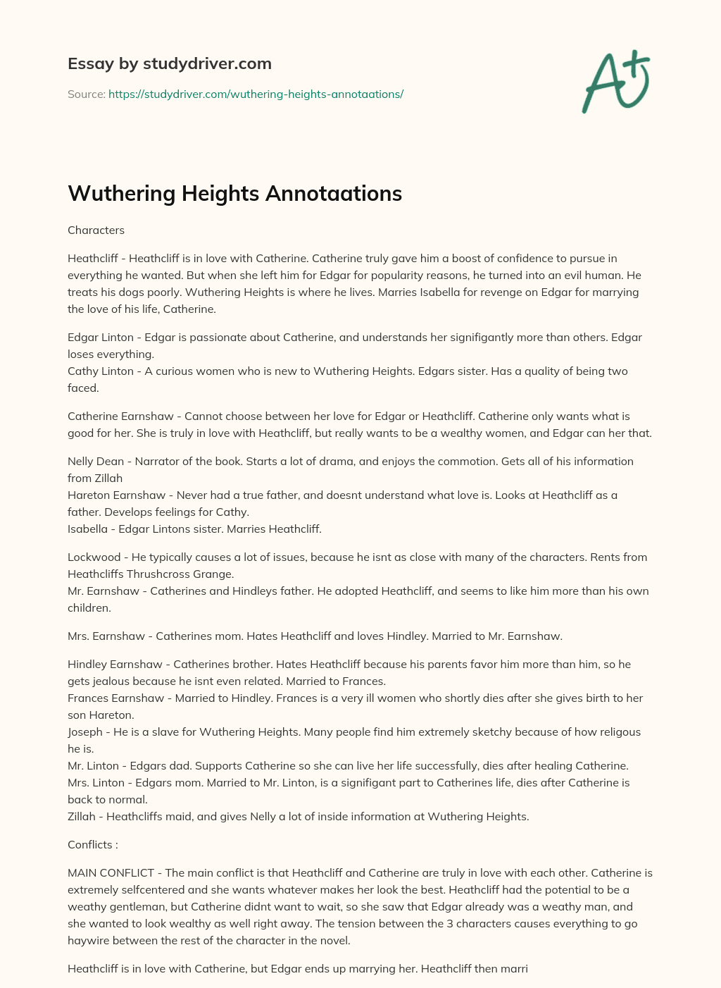 Wuthering Heights Annotaations essay