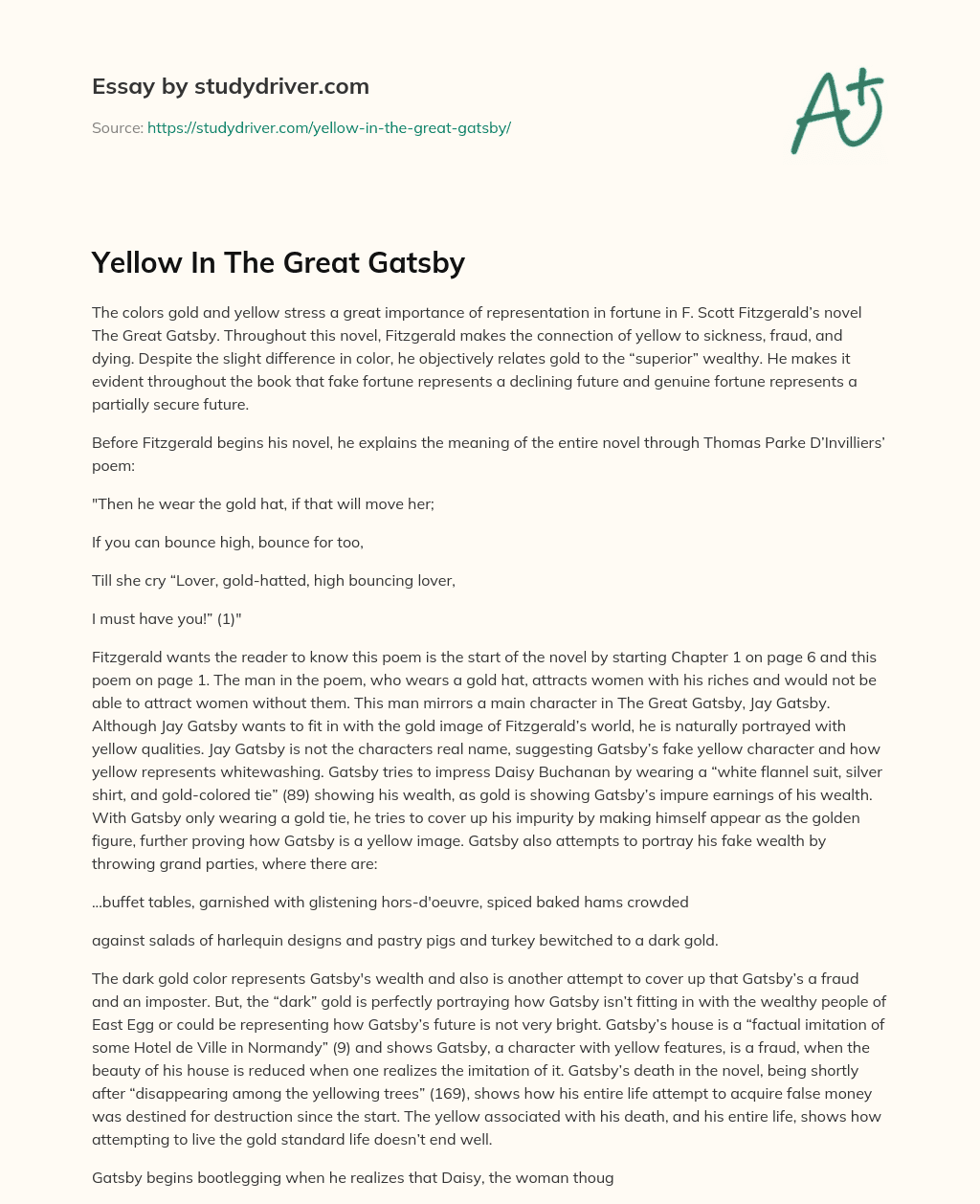 Yellow in the Great Gatsby essay