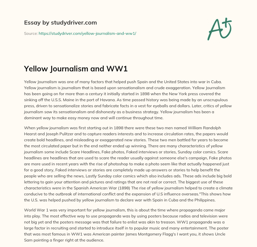 Yellow Journalism and WW1 essay